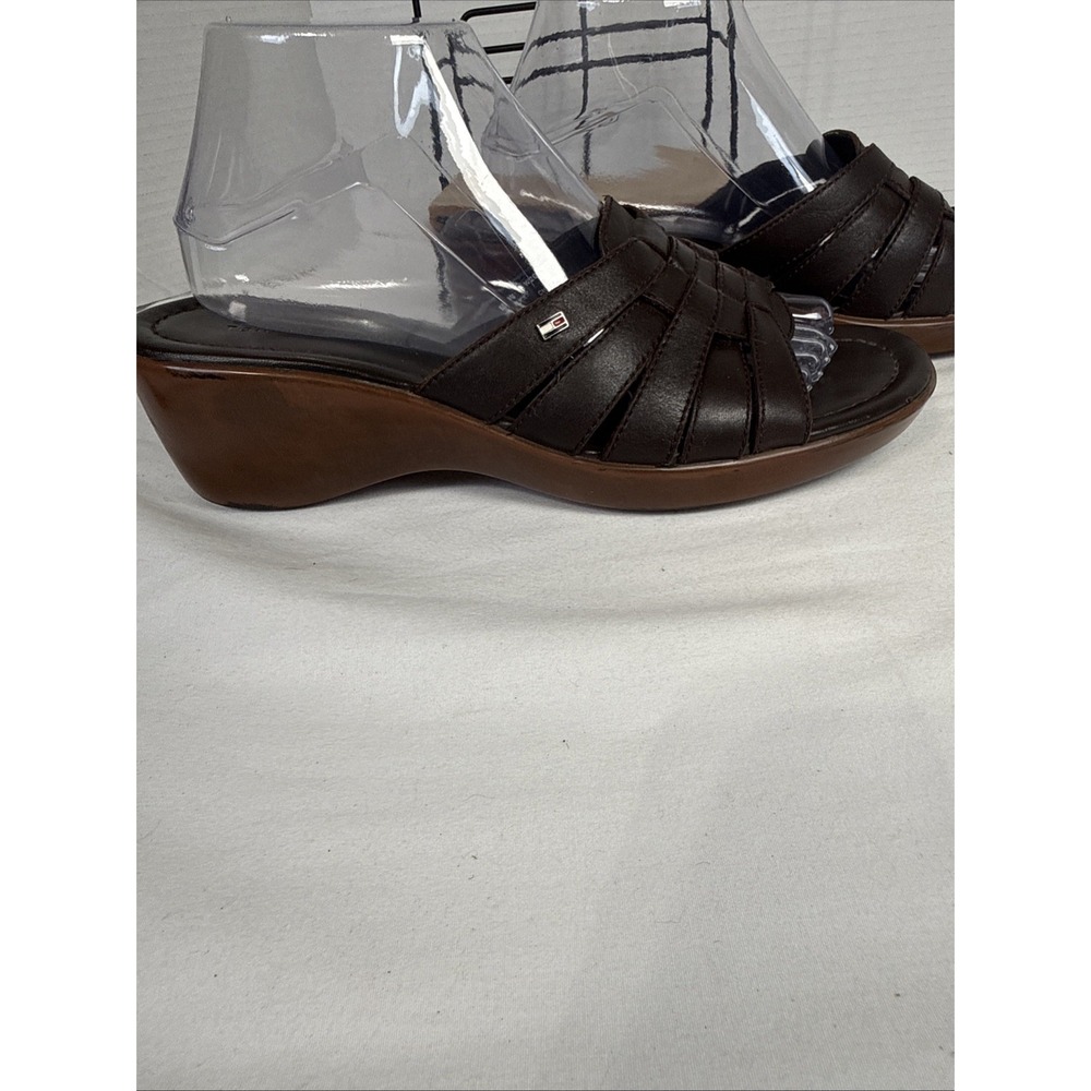Tommy Hilfiger "Merry" Brown Leather Woven Wedge Sandals - Women's Size 9M - Picture 2 of 11